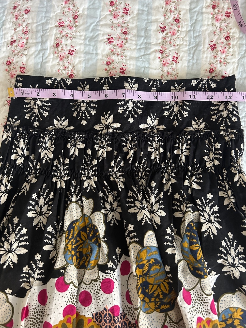 Vintage retro style 100% cotton block print midi skirt 13.5 inch waist small - Picture 6 of 7